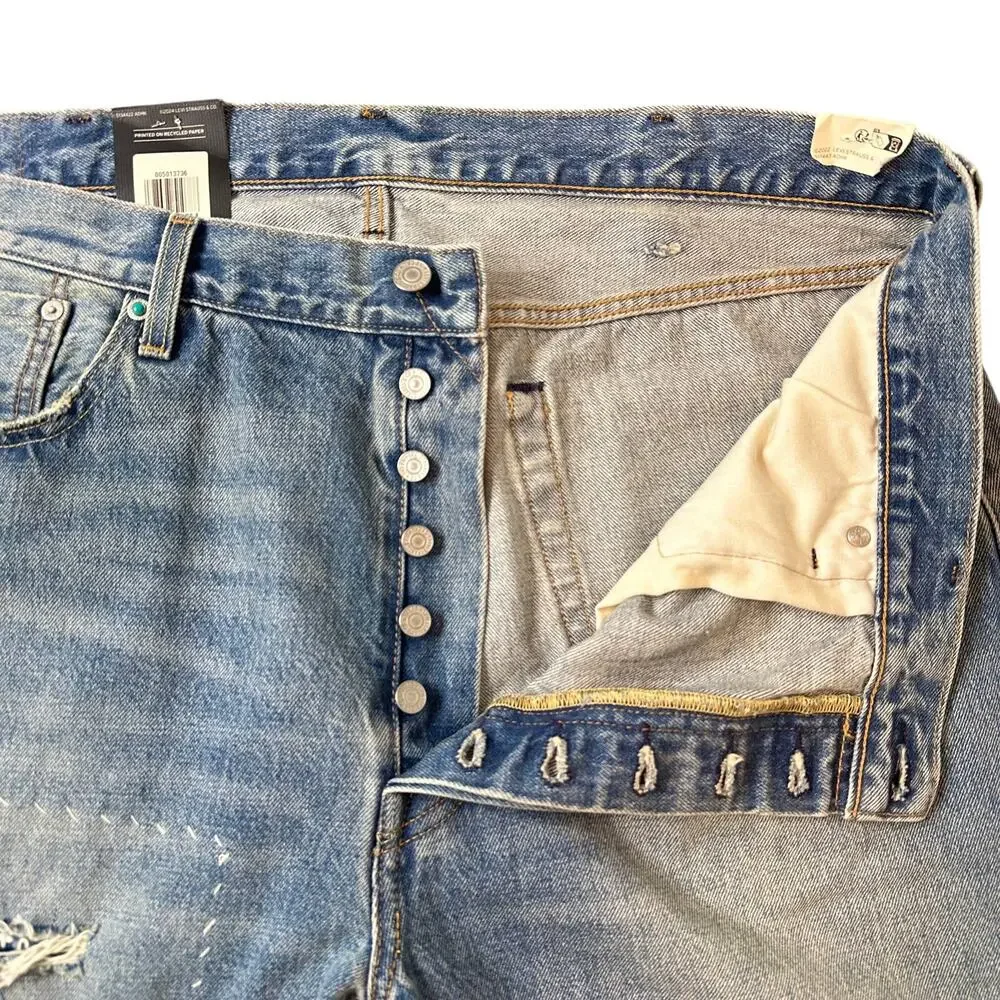 Levi's Selvedge 501 Blue Jean Turquoise Rivet Distressed Mens 40 x 32 Straight